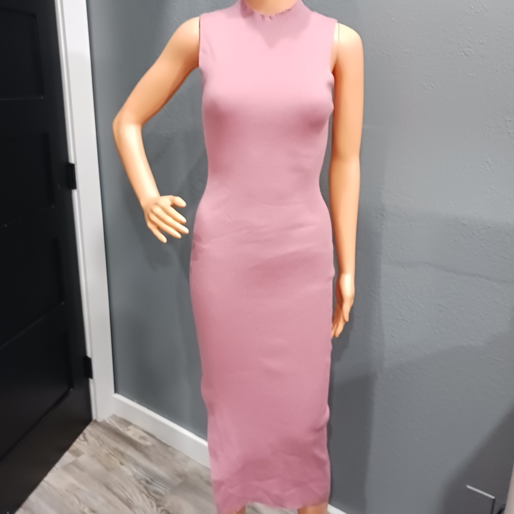 ZESICA Sleeveless Midi Bodycon Dress - Pink Size S